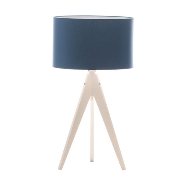 Modrá stolová lampa 4room Artist, biela breza lakovaná, Ø 33 cm