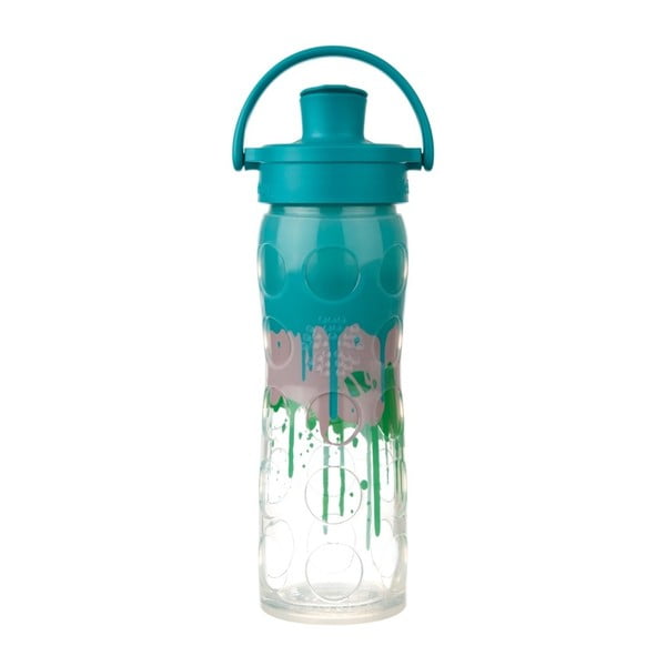 Sklenená fľaša na vodu so silikónovým chráničom Lifefactory Ultramarine Splash Activ Premium, 475 ml