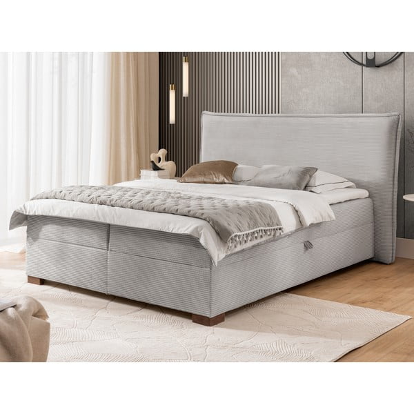 Svetlosivá boxspring posteľ s úložným priestorom 160x200 cm Lysa – Ropez-image-4