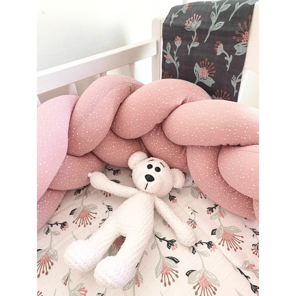 Ružový bavlnený pletený mantinel T-TOMI , dĺžka 180 cm-image-1