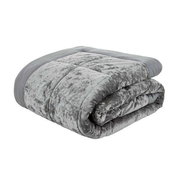 Sivá zamatová prešívaná prikrývka na dvojlôžko 220x220 cm Crushed - Catherine Lansfield-image-1