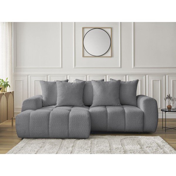 Sivá rozkladacia/s úložným priestorom rohová pohovka z textílie buklé (ľavý roh/s leňoškou) Roxelane – Bobochic Paris-image-1