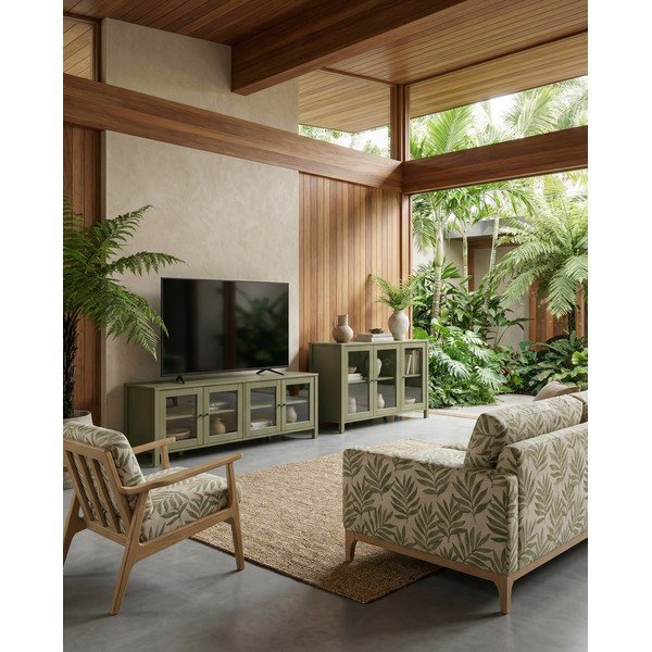 Zelená vitrína z borovicového dreva 142x80x40 cm Alessandra – Marckeric-image-1