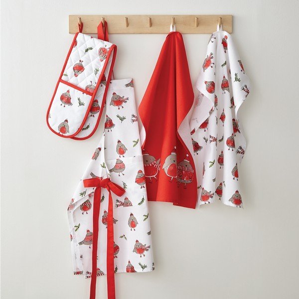 Bavlnené utierky v súprave 2 ks s vianočným motívom 50x70 cm Christmas Robins - Catherine Lansfield-image-2