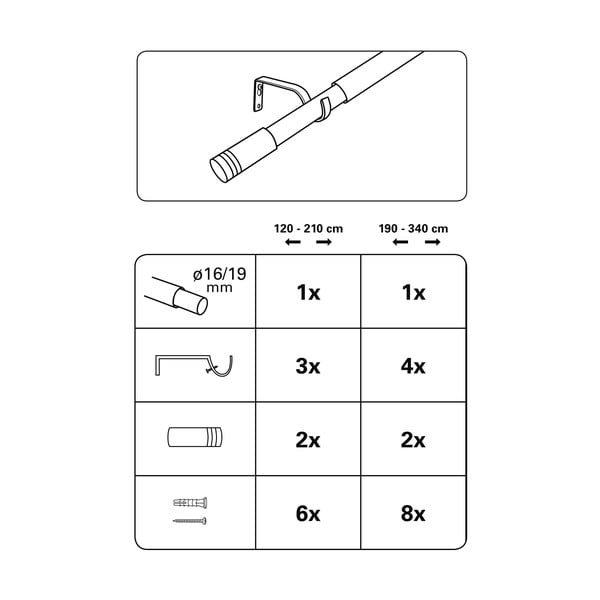 Kovová roztiahnuteľná garniža 190 - 340 cm Válec - Gardinia-image-2