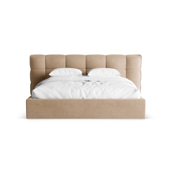 Sivobéžová čalúnená dvojlôžková posteľ s úložným priestorom s roštom 160x200 cm Eric – Micadoni -image-4