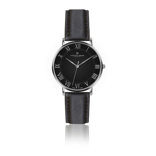 Pánske hodinky s čiernym remienkom z pravej kože Frederic Graff Silver Dom Black Leather