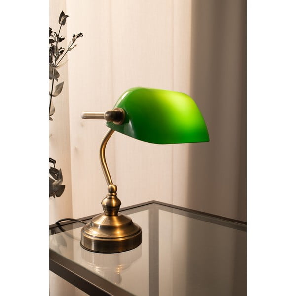 Stolová lampa v zelenej a mosadznej farbe Markslöjd Bankers, výška 25 cm-image-4