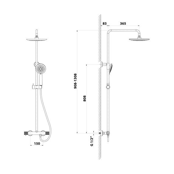 Matne čierna mosadzná sprchová súprava s termostatickou batériou s hlavovou sprchou/s ručnou sprchou 131 cm Solaris – Sapho-image-1
