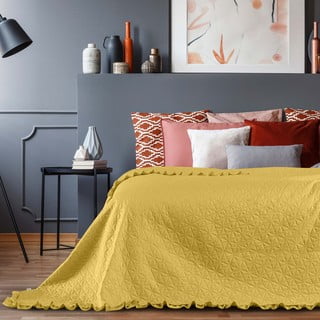 Žltý pléd cez posteľ AmeliaHome Tilia, 260 x 240 cm