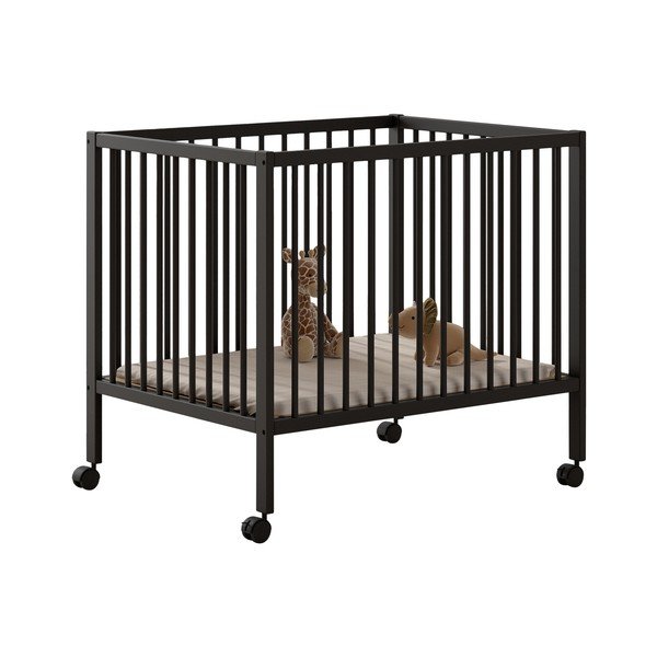 Antracitová detská ohrádka z bukového dreva s nastaviteľnou výškou/na kolieskach 95x75 cm Dino – Vipack