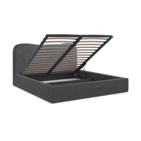 Tmavosivá čalúnená dvojlôžková posteľ s úložným priestorom s roštom 140x200 cm Kahai – Makamii-image-3