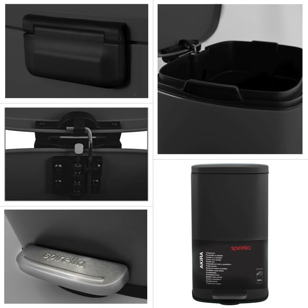 Matne čierny nášľapný oceľový odpadkový kôš 50 l Akira – Spirella-image-3