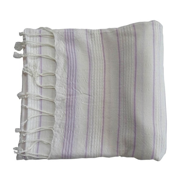 Fialovo-biela ručne tkaná osuška z prémiovej bavlny Bodrum, 100 × 180 cm