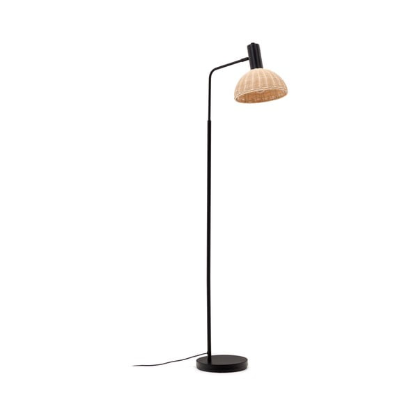 Stojacia lampa s ratanovým tienidlom v čierno-prírodnej farbe (výška 157 cm) Damila – Kave Home