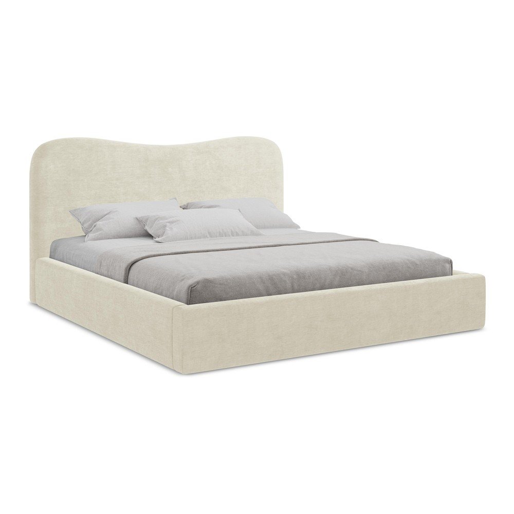 Béžová čalúnená dvojlôžková posteľ s úložným priestorom s roštom 160x200 cm Kahai – Makamii