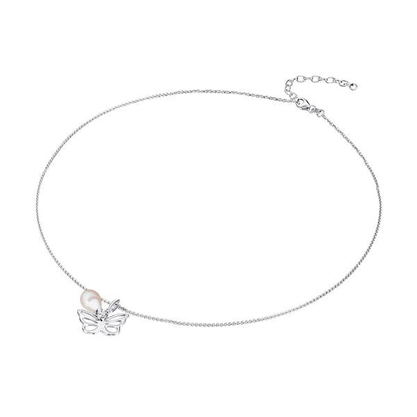 Strieborný náhrdelník s príveskom a perlou Chakra Pearls Butterfly, 42 cm