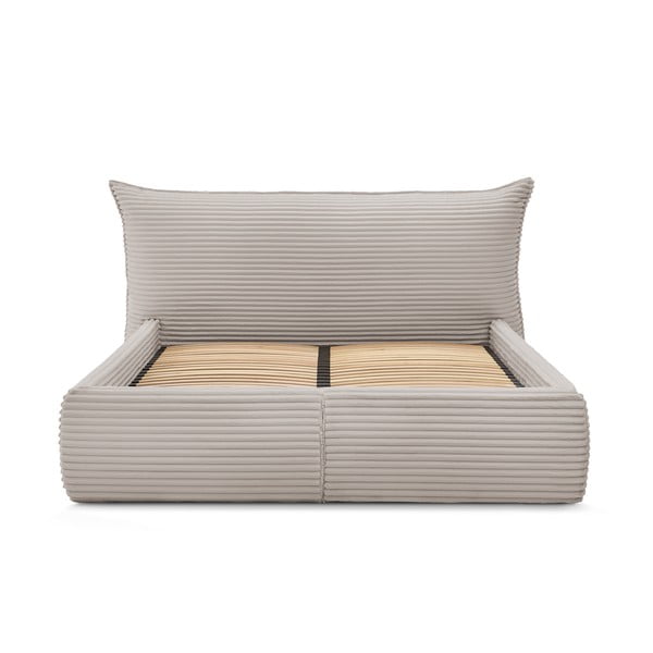 Béžová čalúnená dvojlôžková posteľ s úložným priestorom a roštom 160x200 cm Jade – Bobochic Paris-image-4