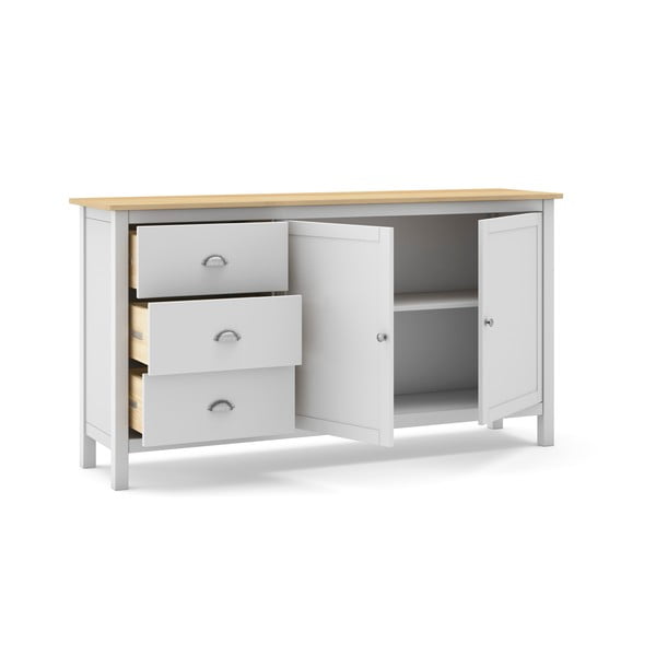Biela/prírodná nízka komoda z borovicového dreva 150x80,5 cm Misti – Marckeric-image-4