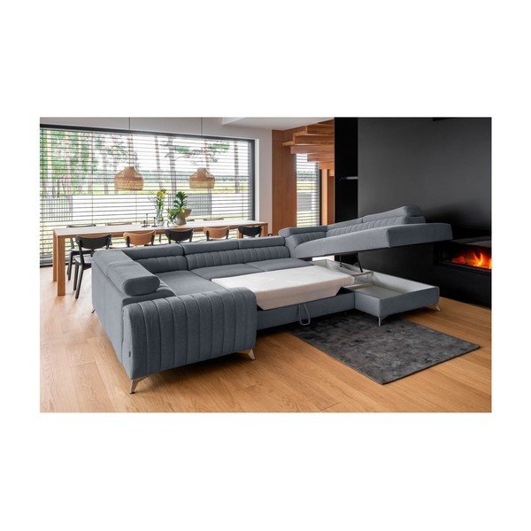 Modrá rozkladacia/s úložným priestorom rohová pohovka (pravý roh/do tvaru "U") Louis – ELTAP-image-4