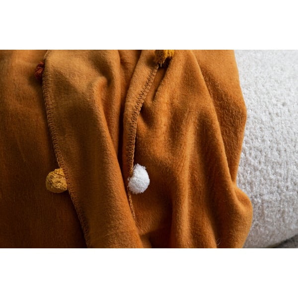 Fleecový pléd v horčicovej farbe 200x220 cm Pom Pom – Mijolnir-image-2