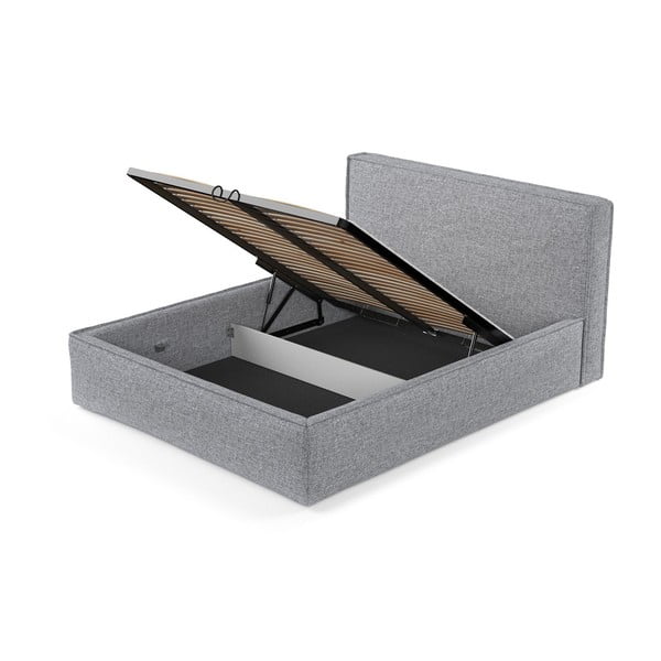 Sivá čalúnená dvojlôžková posteľ s úložným priestorom s roštom 200x200 cm Lounge L – Maison de Rêve-image-4