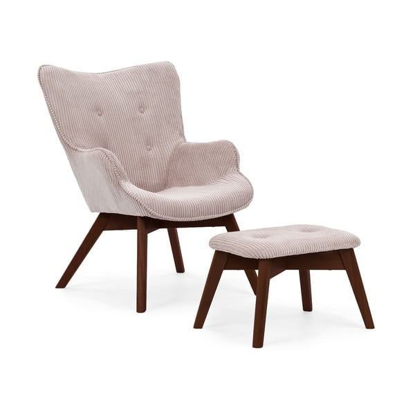 Svetloružové menčestrové kreslo s podnožkou Niko – Ropez