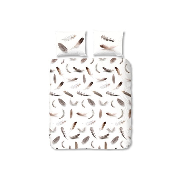 Biele flanelové obliečky na dvojlôžko Muller Textiels Feathers, 200 × 200 cm