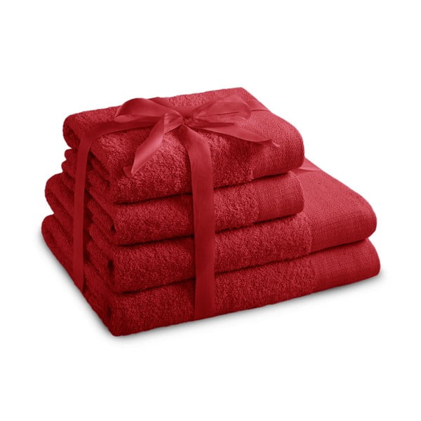 Červené froté bavlnené uteráky a osušky v súprave 4 ks Amari – Restilo