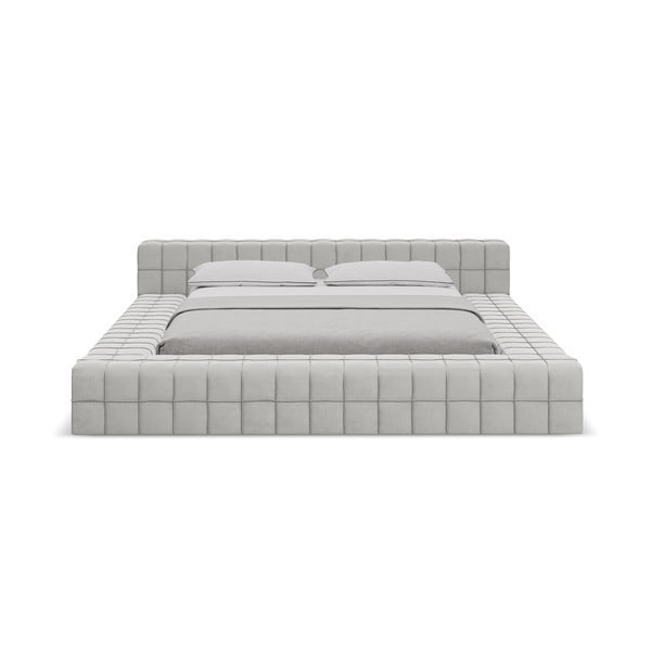 Svetlosivá čalúnená dvojlôžková posteľ s roštom 140x200 cm Akela – Makamii-image-2