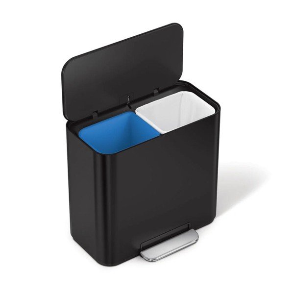 Matne čierny oceľový odpadkový kôš na triedený odpad/pedálový 15 l Dual Mini – simplehuman-image-4