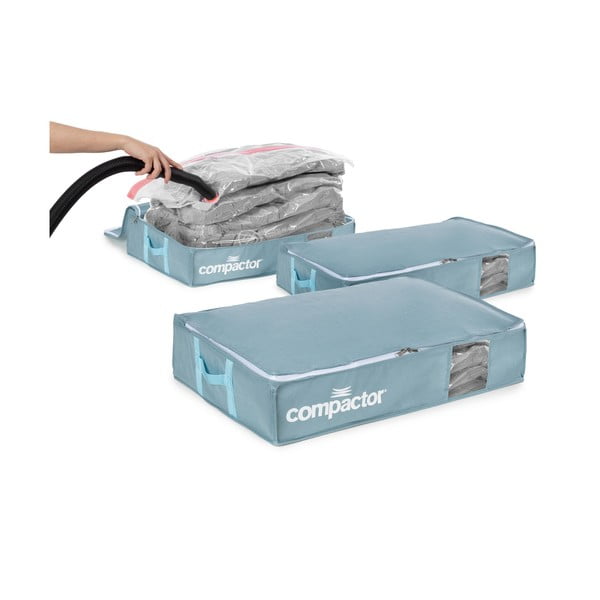 Vákuové plastové úložné boxy pod posteľ v súprave 3 ks 65x45x15,5 cm Blue Edition – Compactor-image-4
