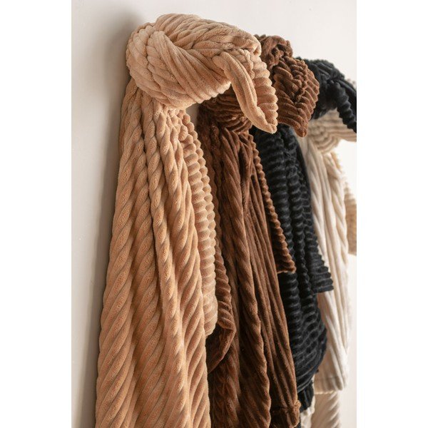 Béžový zamatový pléd PT LIVING Ribbed, 150 x 200 cm-image-1