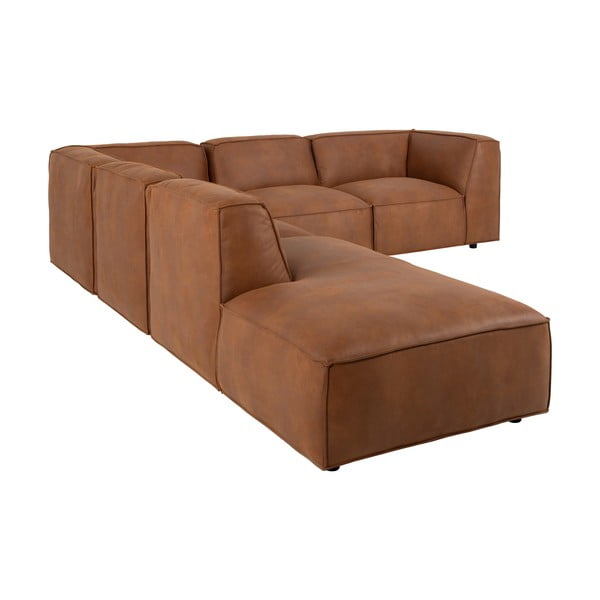 Koňakovohnedá rohová pohovka z imitácie kože (ľavý roh) Fairfield Kentucky – Bonami Selection-image-4
