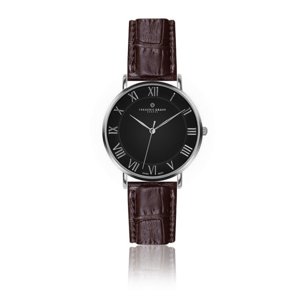 Pánske hodinky s hnedým remienkom z pravej kože Frederic Graff Silver Dom Croco Brown Leather