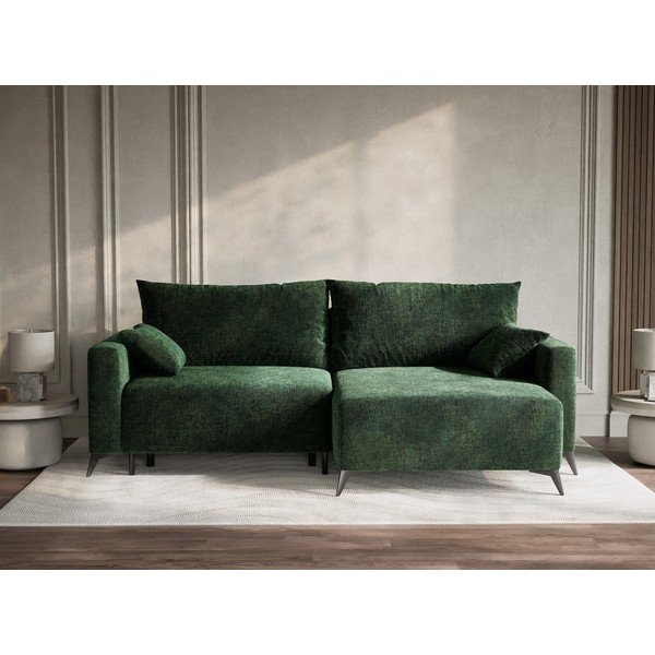 Tmavozelená ženilková rozkladacia/s úložným priestorom rohová pohovka (pravý roh/s leňoškou) Leon – Maison de Rêve-image-1