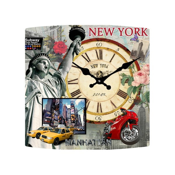 Sklenené hodiny New York, 34x34 cm
