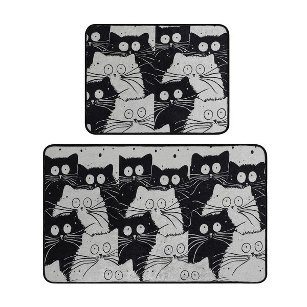 Čierne/sivé kúpeľňové predložky v súprave 2 ks 60x100 cm White Cats – Foutastic