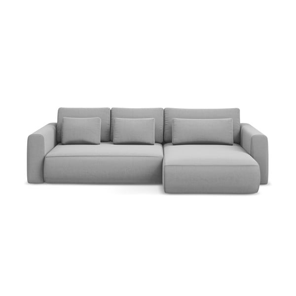 Svetlosivá zamatová rozkladacia/s úložným priestorom rohová pohovka (pravý roh/s leňoškou) Kapua – Makamii