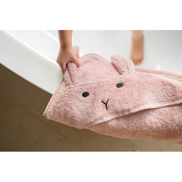 Ružovo-hnedá bavlnená detská osuška s kapucňou 75x75 cm Rabbit – Kindsgut-image-4