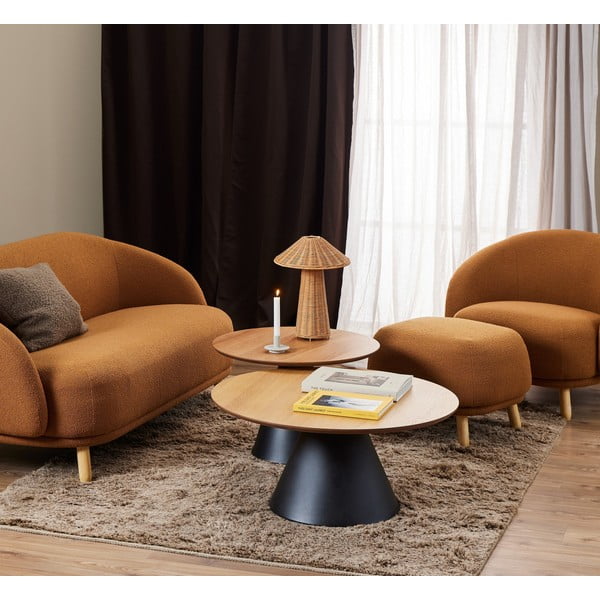 Čierno-prírodný okrúhly konferenčný stolík s doskou v dubovom dekore ø 65 cm Soli – Actona-image-1