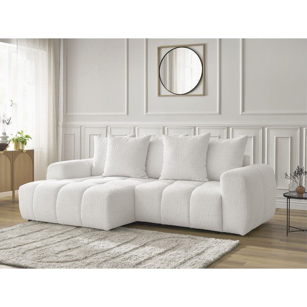 Biela rozkladacia/s úložným priestorom rohová pohovka z textílie buklé (ľavý roh/s leňoškou) Roxelane – Bobochic Paris-image-3