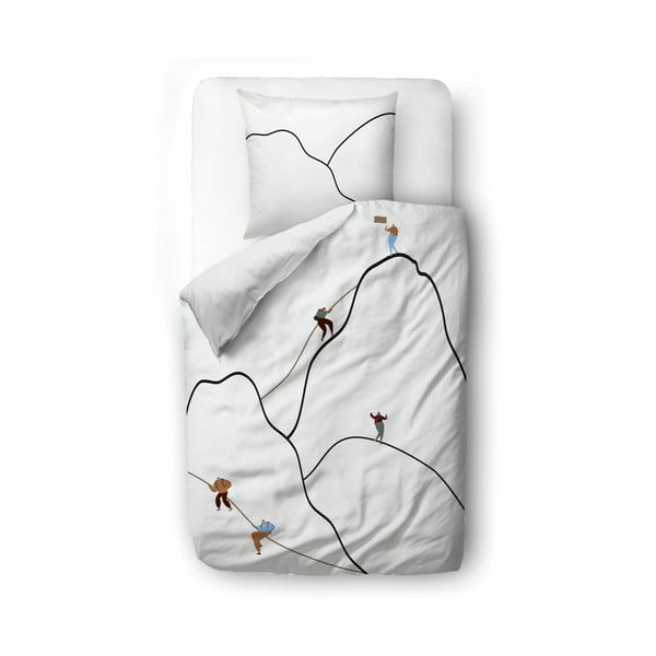 Biele obliečky na jednolôžko z bavlneného saténu 140x200 cm Mountain Climbing - Butter Kings