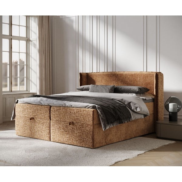 Oranžová boxspring posteľ s úložným priestorom 160x200 cm Passion – Maison de Rêve-image-1