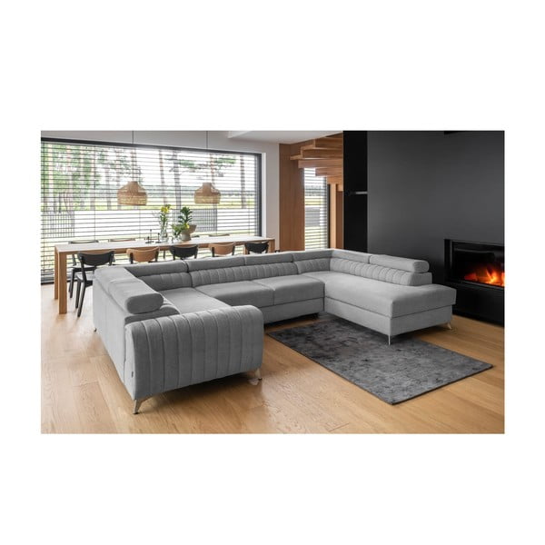 Svetlosivá rozkladacia/s úložným priestorom rohová pohovka (pravý roh/do tvaru "U") Louis – ELTAP-image-1