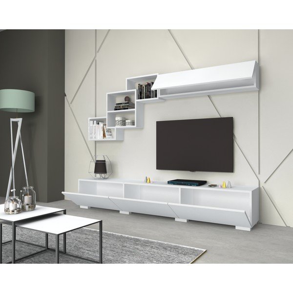Biely TV stolík 210x40 cm Fly - Gauge Concept-image-1
