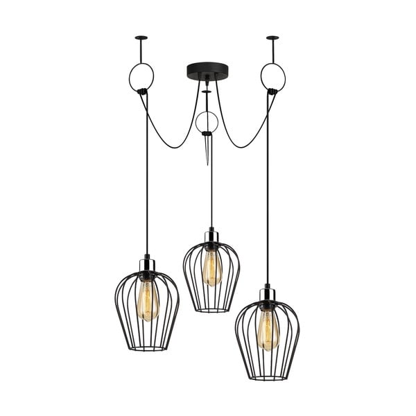 Čierne závesné svietidlo pre 3 žiarovky Opviq lights Tel Chain-image-2
