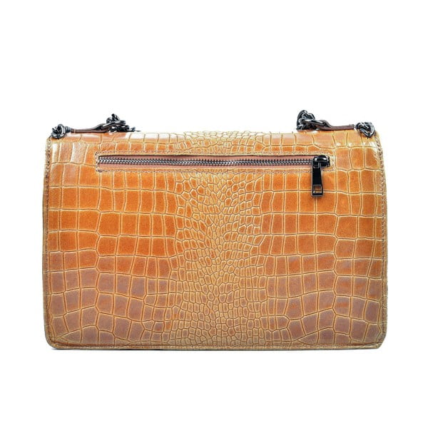 Koňakovohnedá kožená kabelka Carla Ferreri Chain-image-1