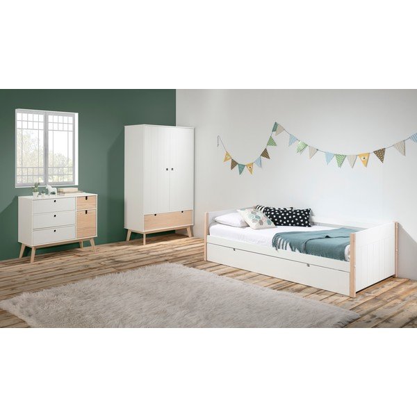 Biela detská šatníková skriňa s nohami z borovicového dreva Marckeric Kiara-image-1