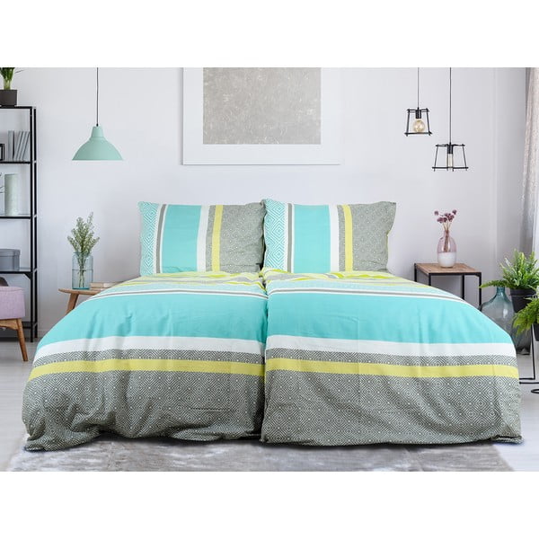 Sivé/tyrkysové krepové obliečky na jednolôžko 140x200 cm Beautiful Spring – B.E.S.